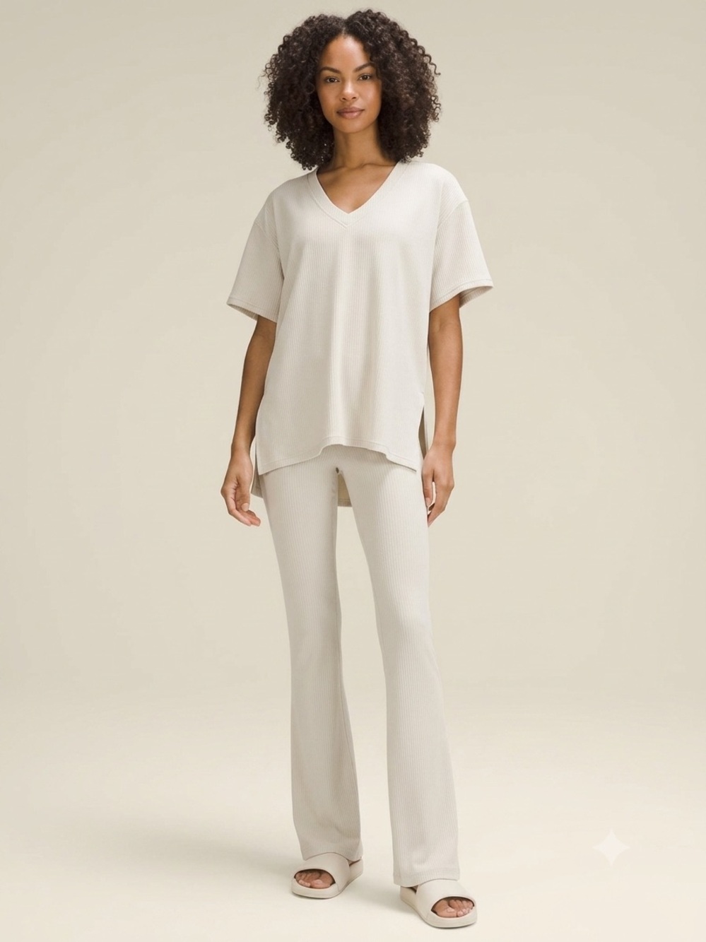 lululemon athletica Ribbed V‑Neck Short Sleeve Top in Cream